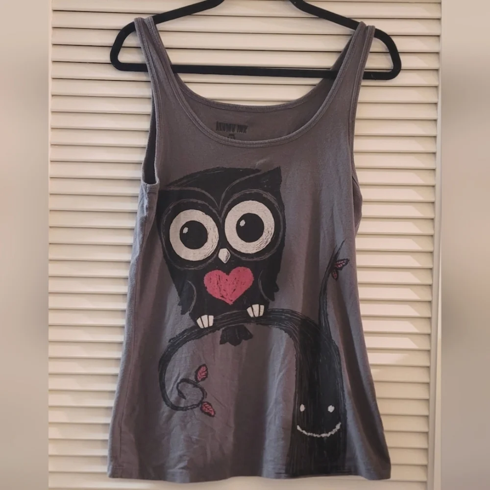 Akumu Ink- Owl & Tree Graphic Sleeveless  Lightweight Top